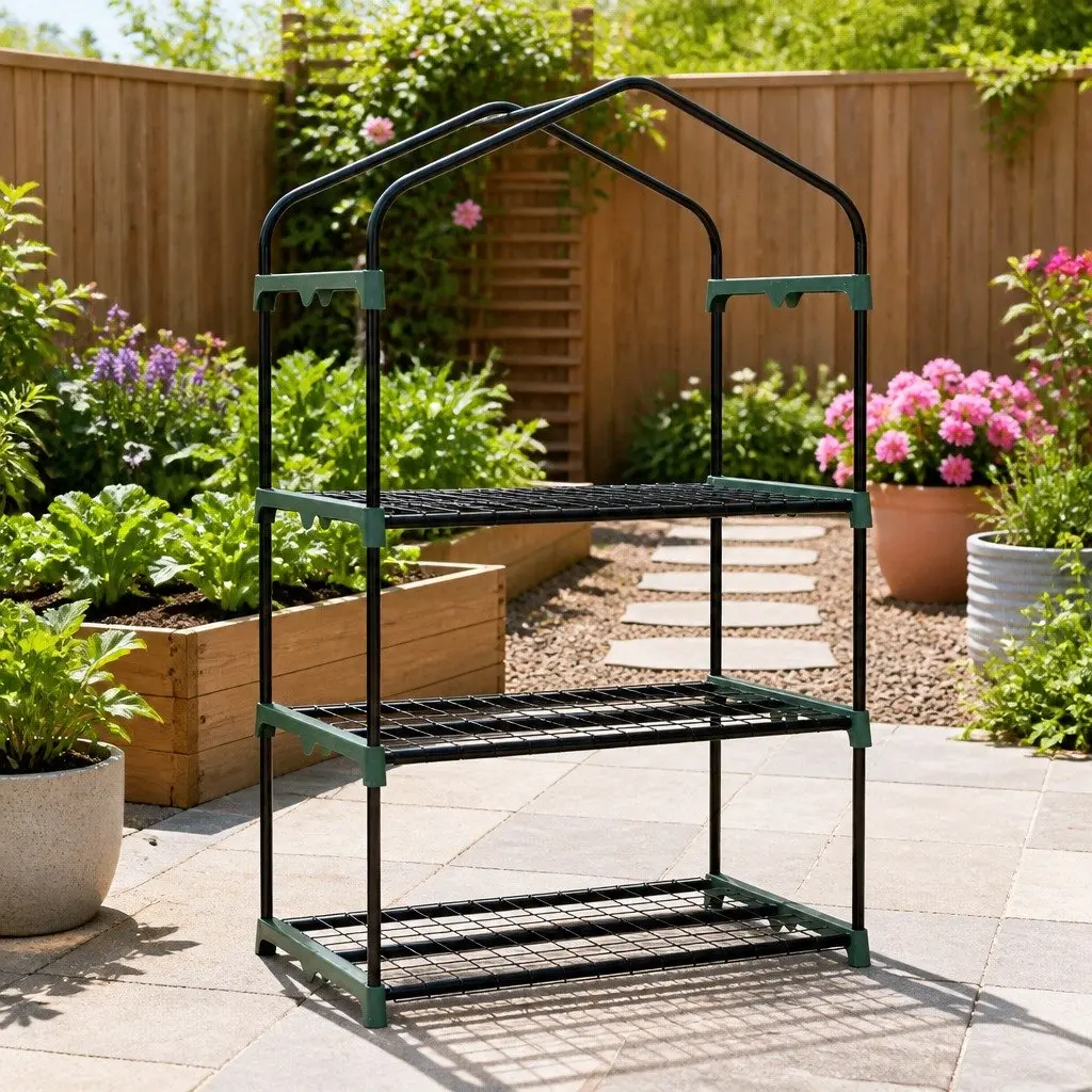 Mini Greenhouse Green 3 Tier Plant Shelves Waterproof PVC Cover