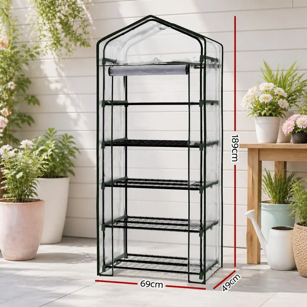 Greenhouse Green 5 Tier Mini Garden Bed Planter Box with Roll-Up Door for Deck Patio