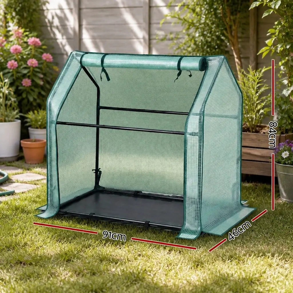 Mini Greenhouse Green 91x46x84cm Steel Frame PE Cover Outdoor Garden Shelter