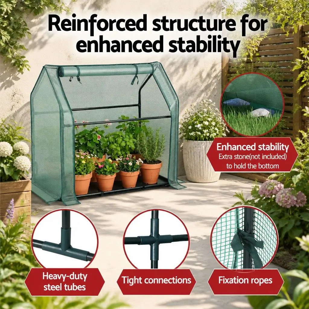 Mini Greenhouse Green 91x46x84cm Steel Frame PE Cover Outdoor Garden Shelter
