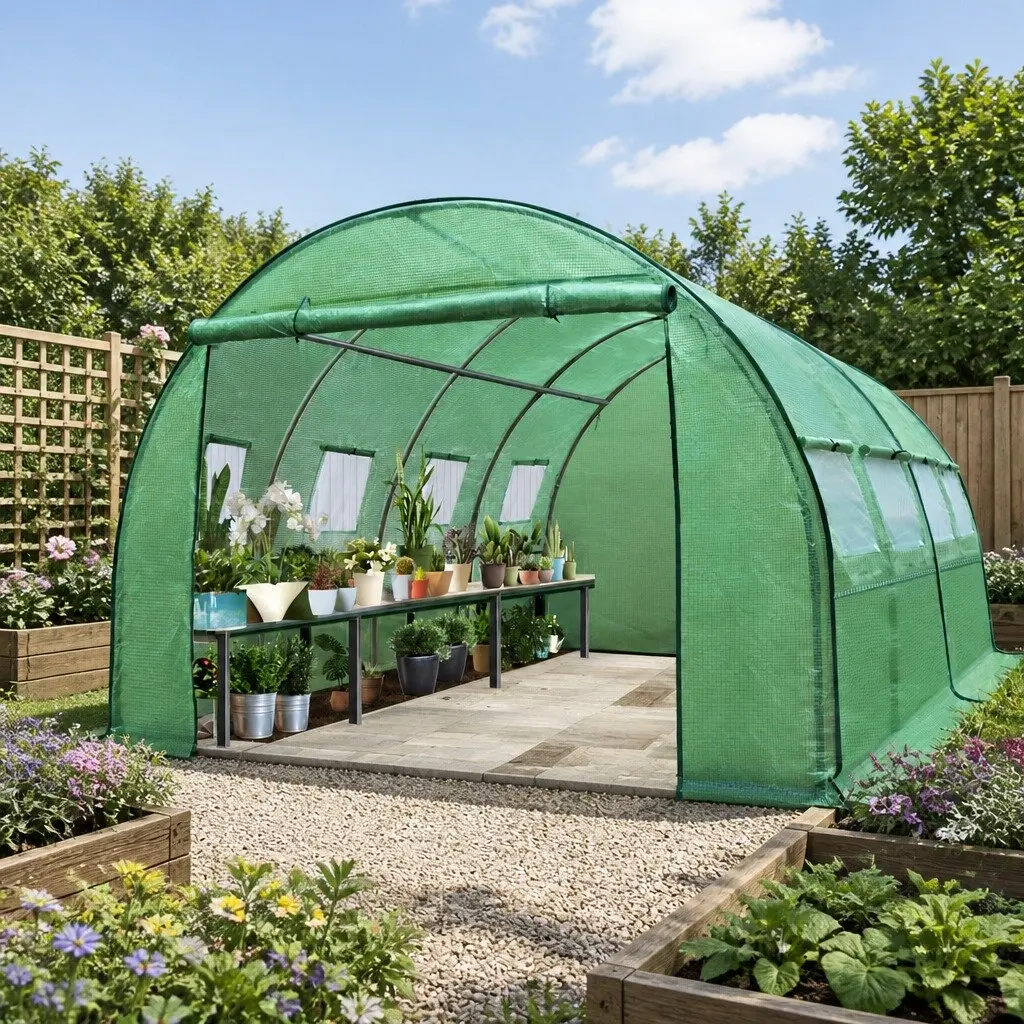 Tunnel Greenhouse Green 4x3x2M Walk-In Plant House PE Cover Steel Frame Windows