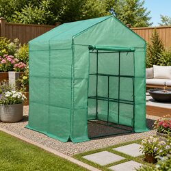 Compact Walk-In Greenhouse with Essential Features
