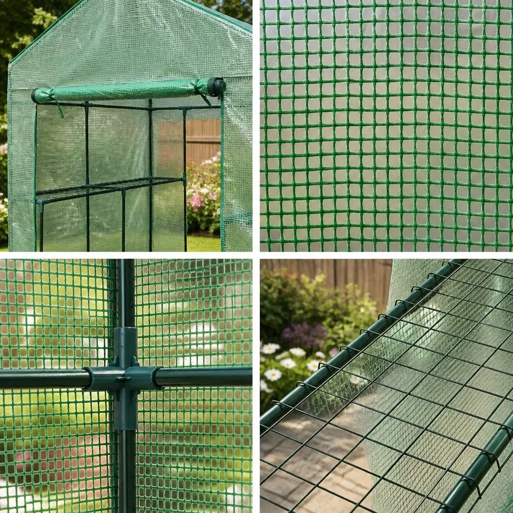 Walk-In Greenhouse Green 1.4x1.55x2M Portable with 8 Shelves and Removable Cover for Garden Plant Shed