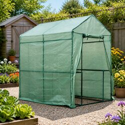 Compact Walk-in Greenhouse Tunnel with 8 Shelves and Roll-up Door