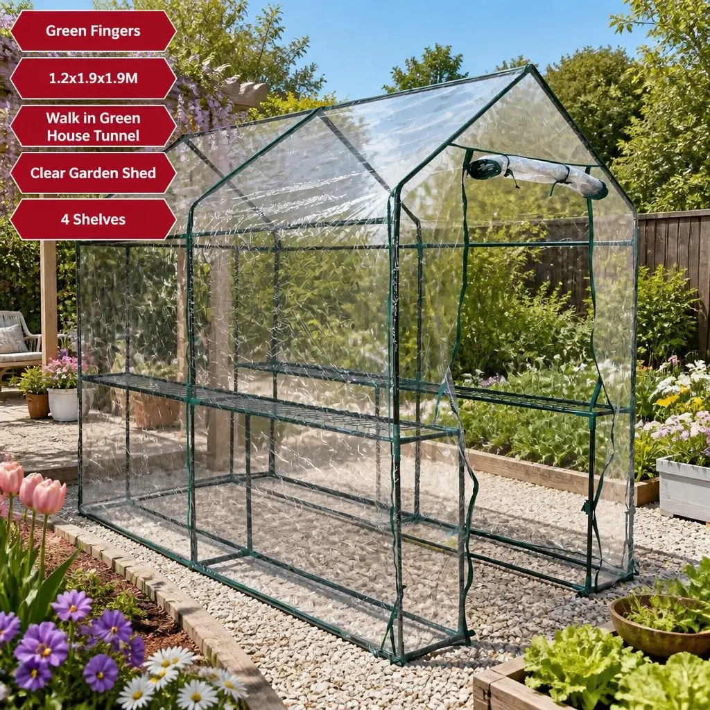 Walk-in Greenhouse Green 1.2x1.9x1.9M Transparent PVC Cover Powder-coated Steel Frame