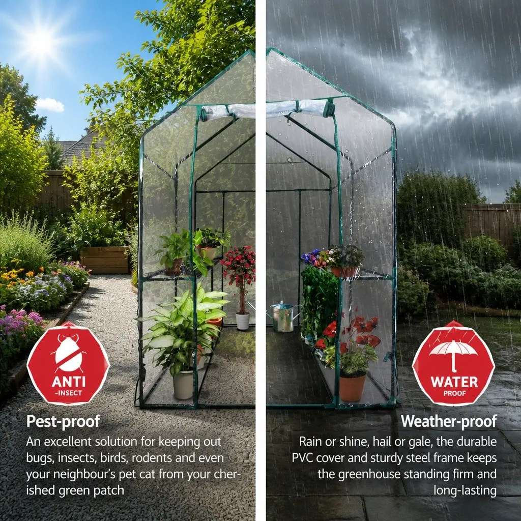 Walk-in Greenhouse Green 1.2x1.9x1.9M Transparent PVC Cover Powder-coated Steel Frame