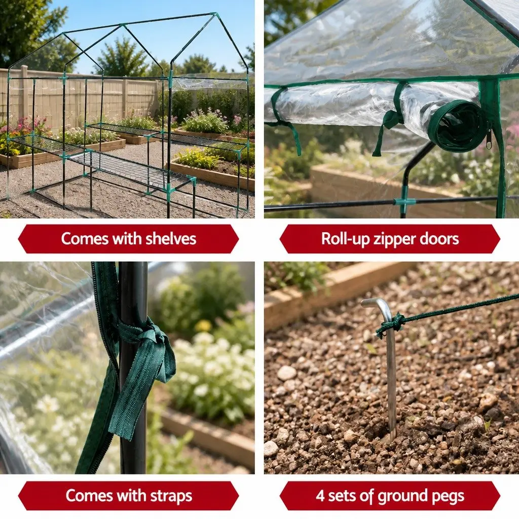 Walk-in Greenhouse Green 1.2x1.9x1.9M Transparent PVC Cover Powder-coated Steel Frame
