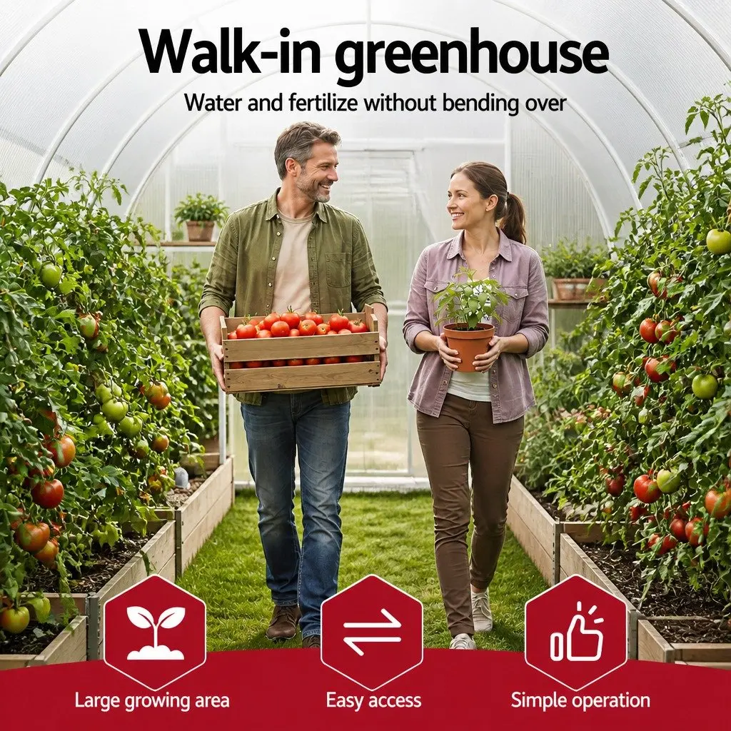 Walk In Greenhouse White 3x2x2M Steel Frame PE Cover Roll-up Door