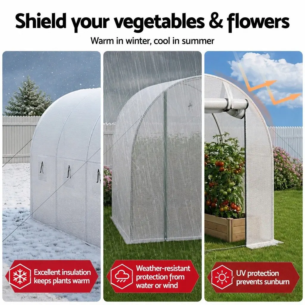 Walk In Greenhouse White 3x2x2M Steel Frame PE Cover Roll-up Door