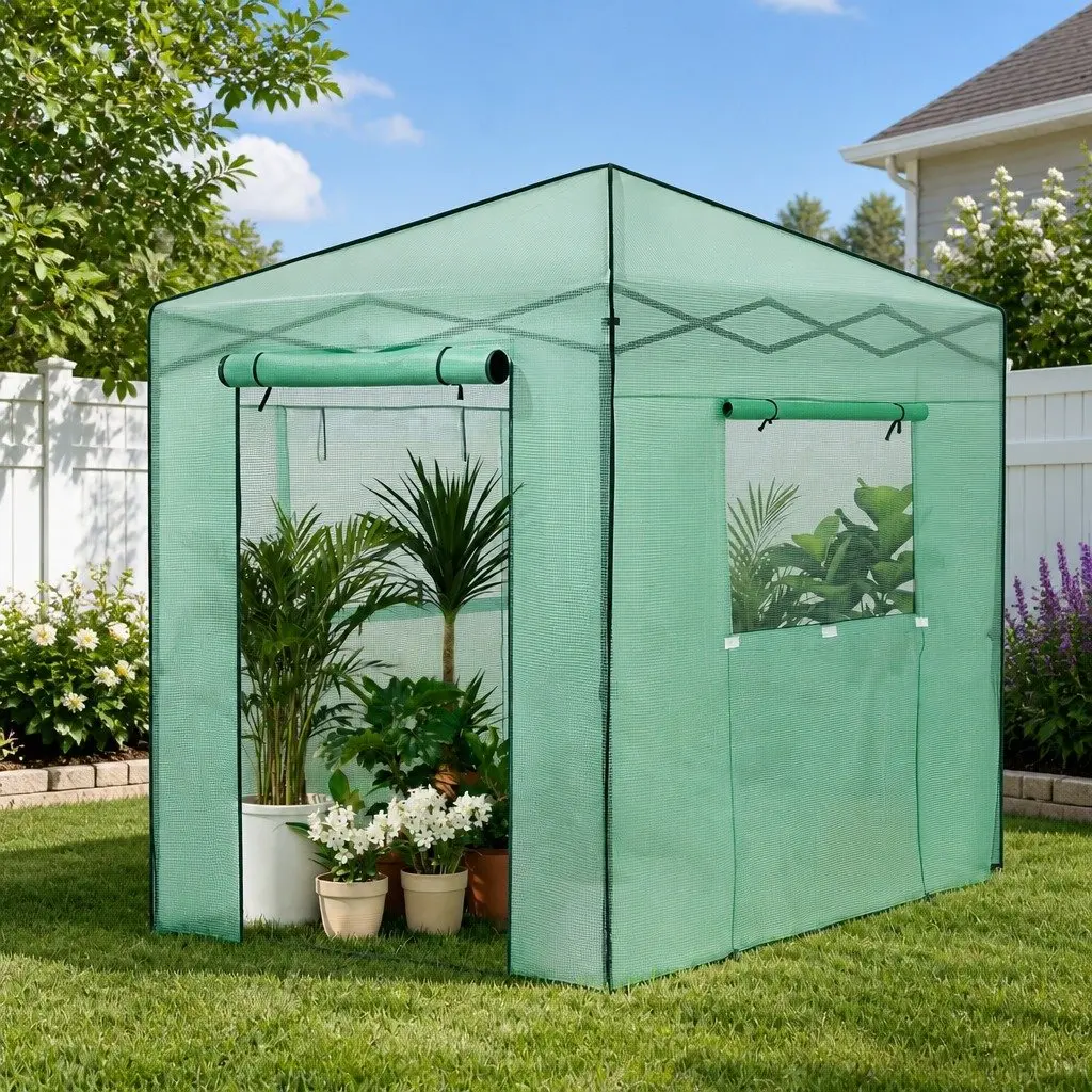 Walk-In Greenhouse Green 180x240x240cm Steel Frame PE Cover Instant Setup
