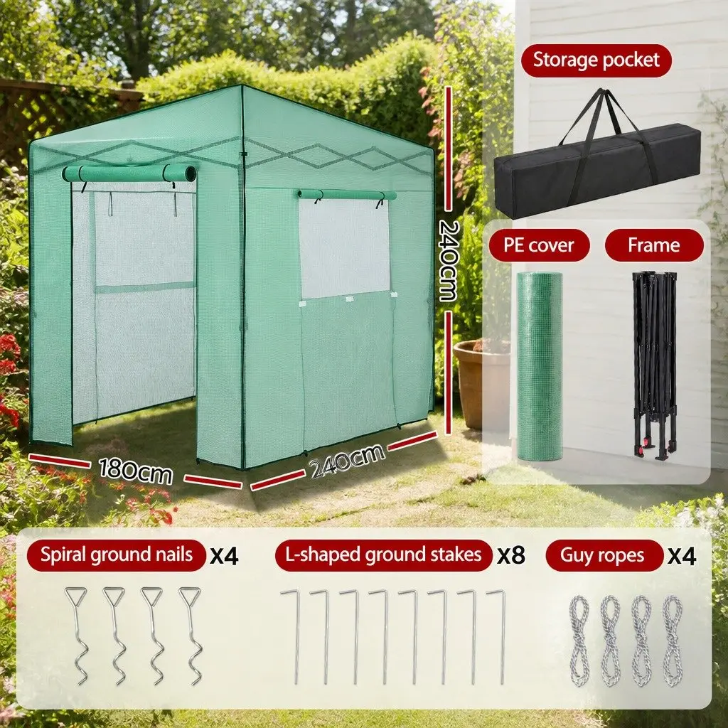 Walk-In Greenhouse Green 180x240x240cm Steel Frame PE Cover Instant Setup
