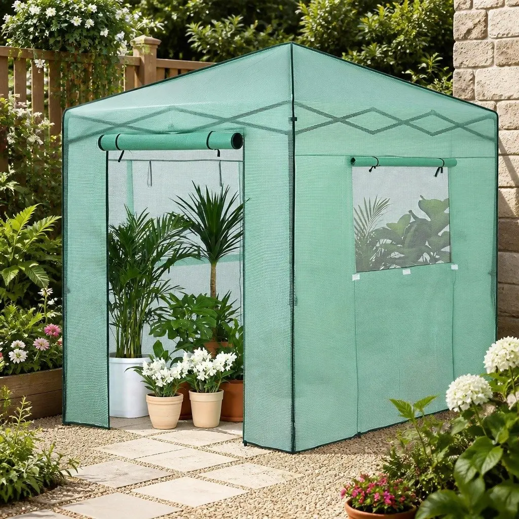 Walk-In Greenhouse Green 180x240x240cm Steel Frame PE Cover Instant Setup