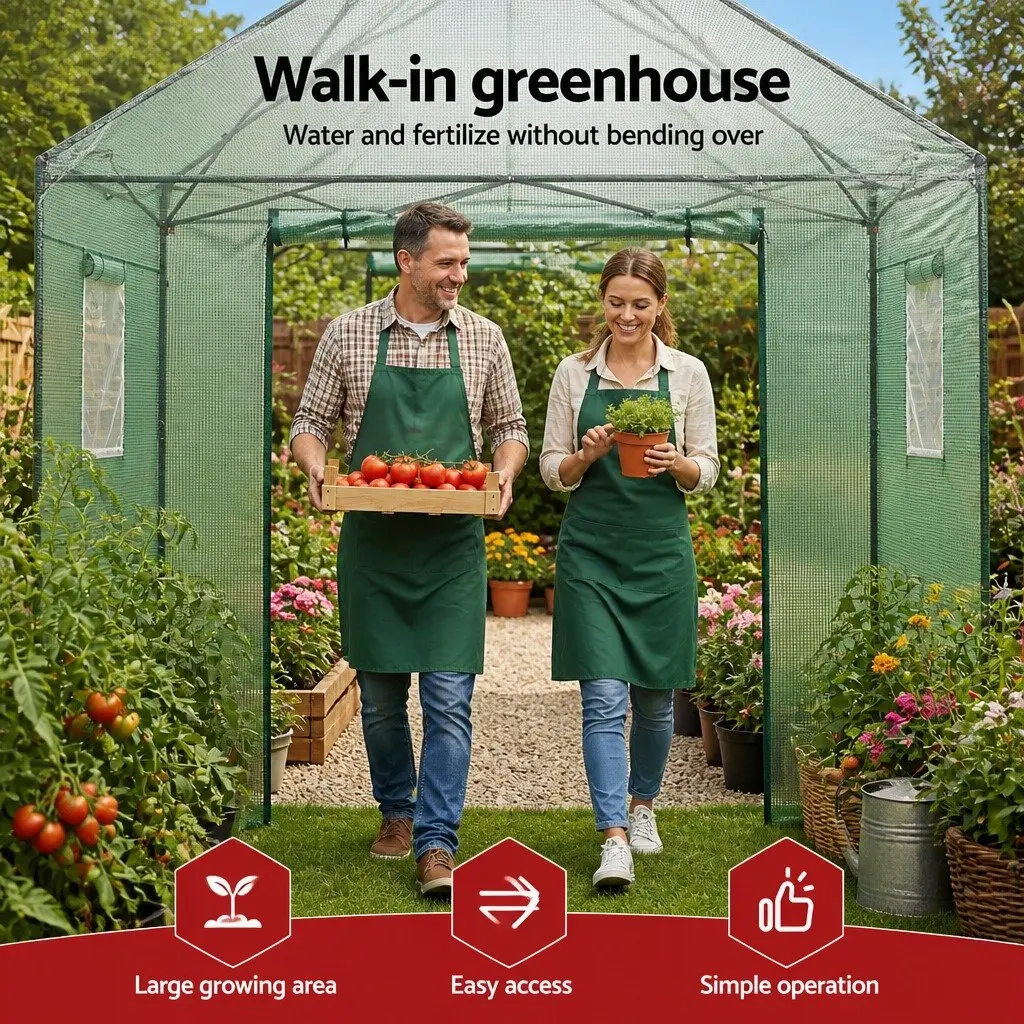 Walk-In Greenhouse Green 180x240x240cm Steel Frame PE Cover Instant Setup