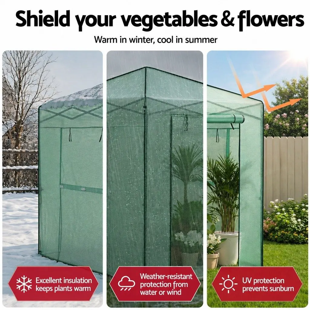 Walk-In Greenhouse Green 180x240x240cm Steel Frame PE Cover Instant Setup