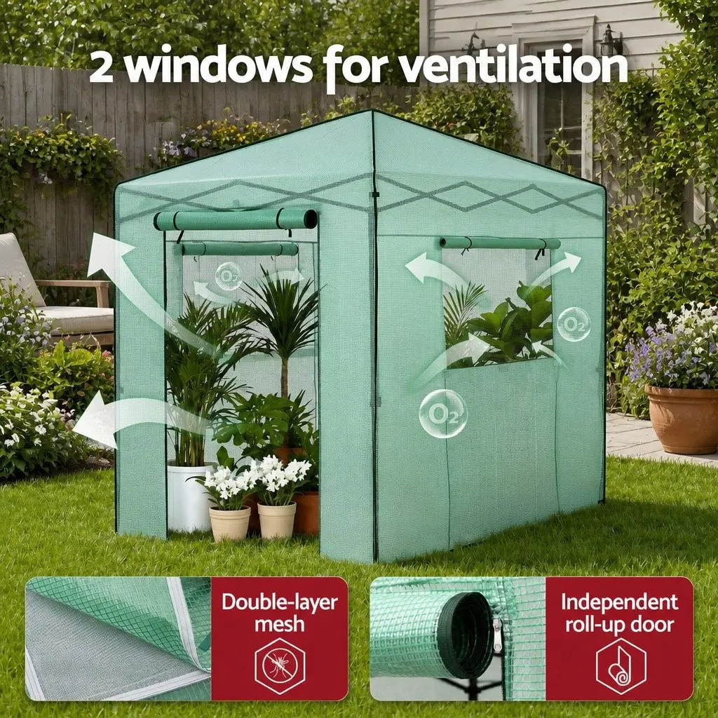 Walk-In Greenhouse Green 180x240x240cm Steel Frame PE Cover Instant Setup