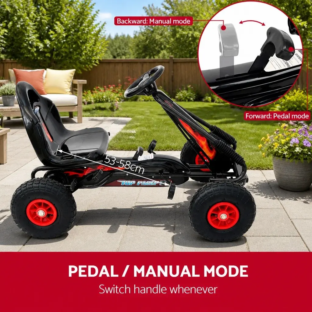 Kids Pedal Go Kart Black Adjustable Seat Rubber Tyres Safe Braking System