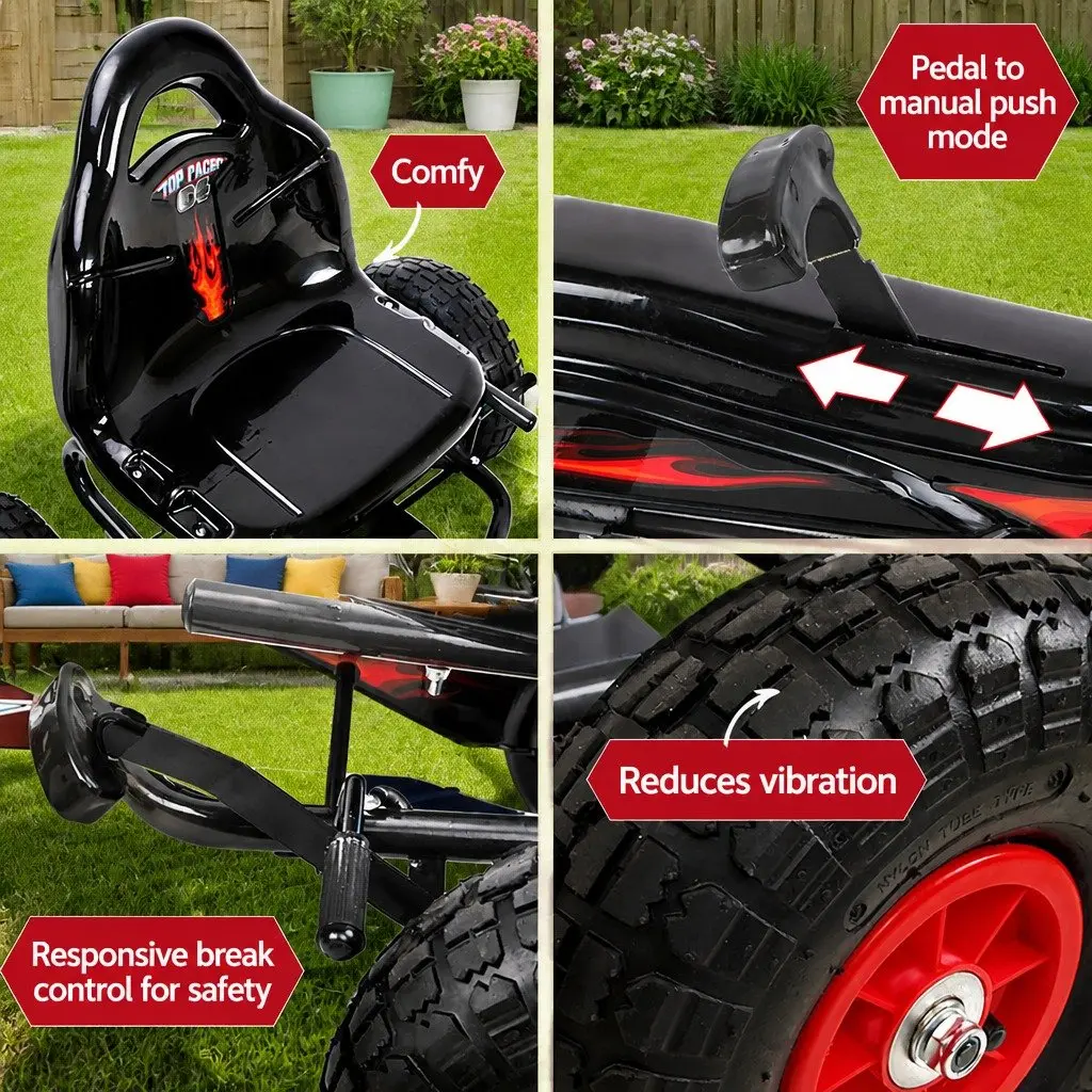 Kids Pedal Go Kart Black Adjustable Seat Rubber Tyres Safe Braking System