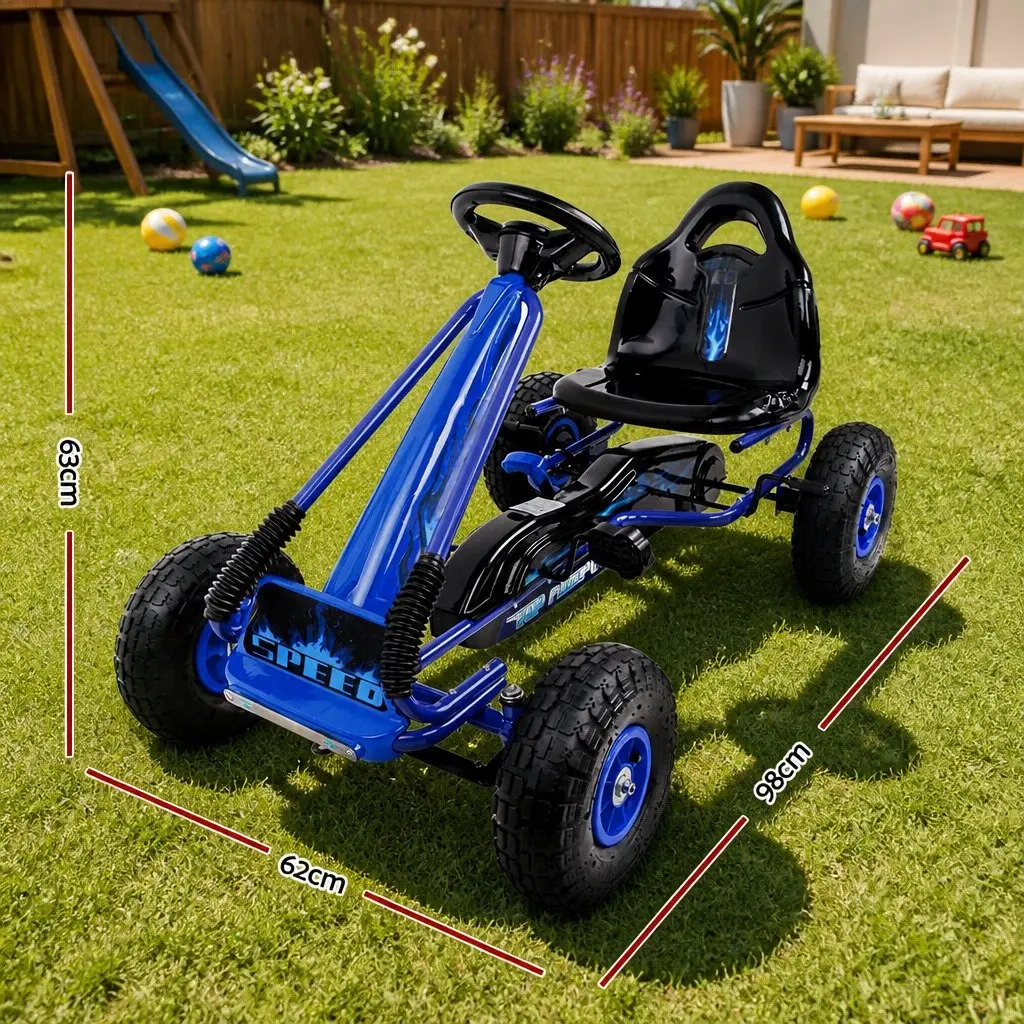Kids Pedal Go Kart Ride On Car Toy Racing Outdoor Fun Tricycle Blue Rubber Tyre