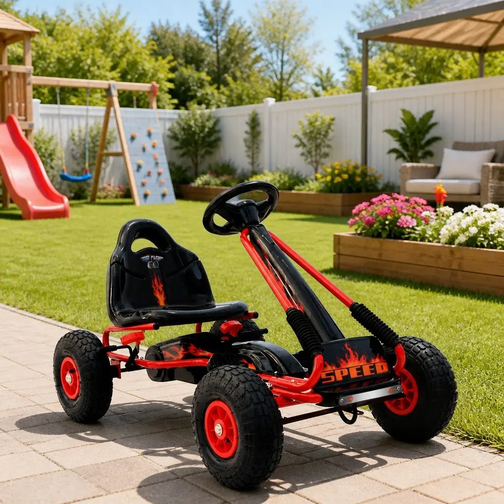 Kids Pedal Go Kart Ride On Car Toy Racing Red Rubber Tyre Outdoor Fun