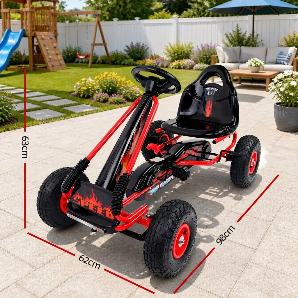 Kids Pedal Go Kart Red Adjustable Seat Outdoor Fun