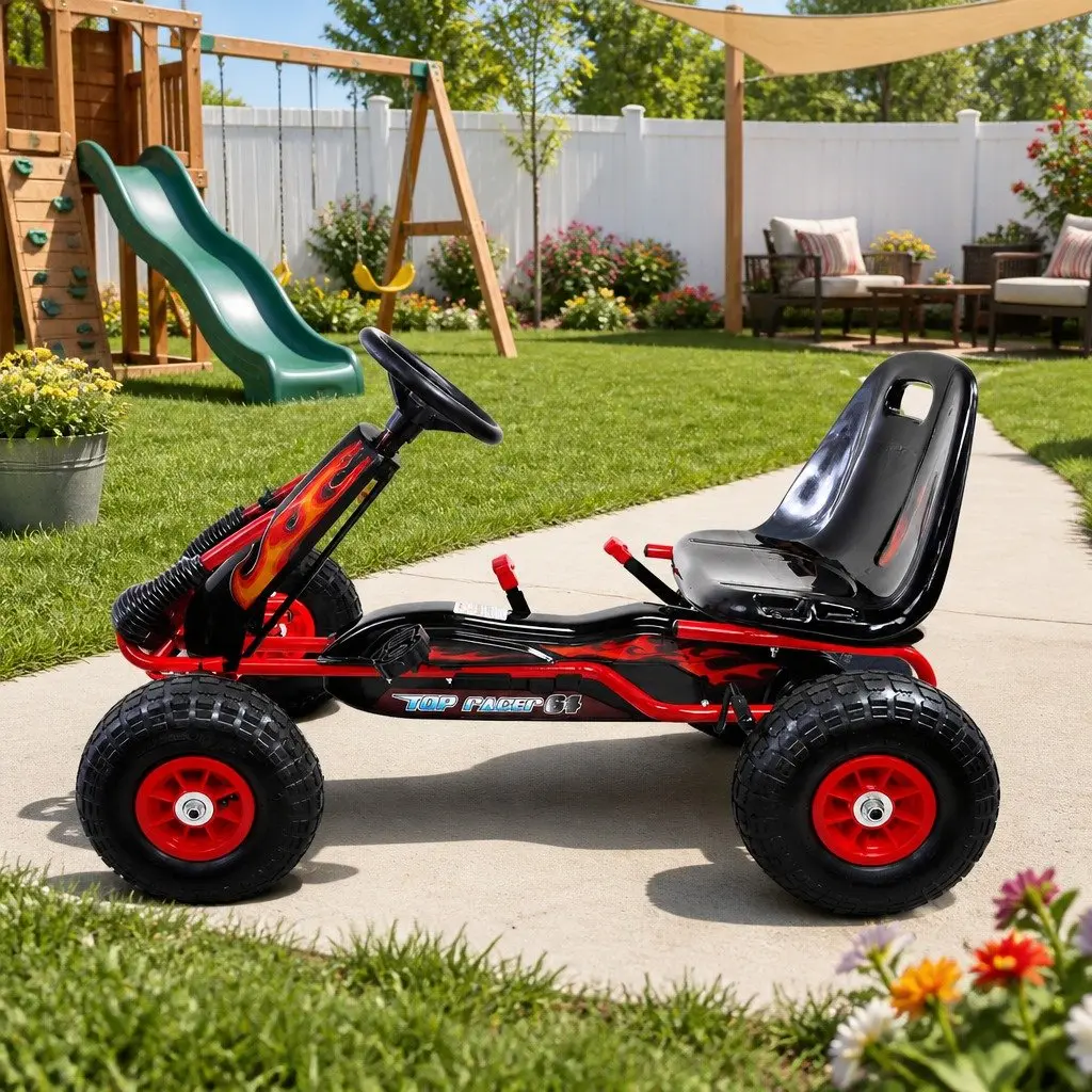 Kids Pedal Go Kart Red Adjustable Seat Outdoor Fun