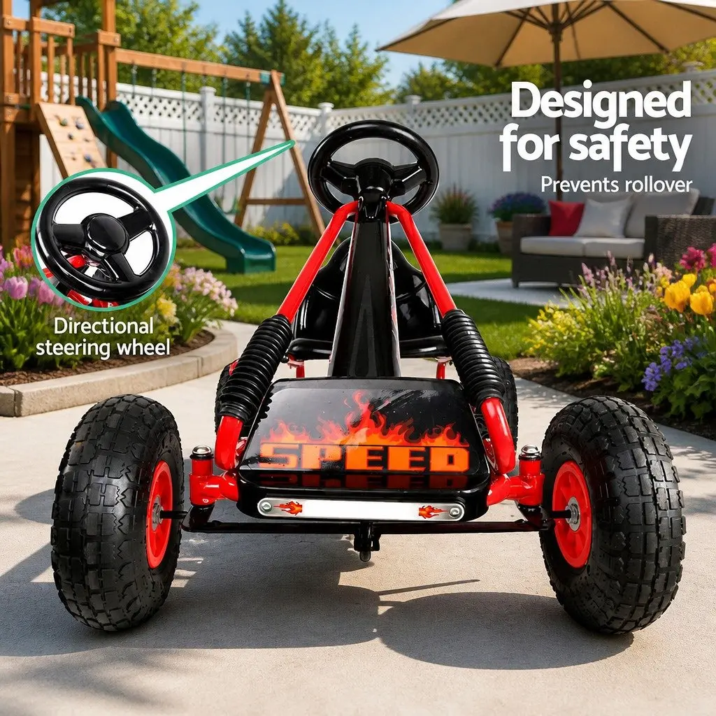 Kids Pedal Go Kart Red Adjustable Seat Outdoor Fun