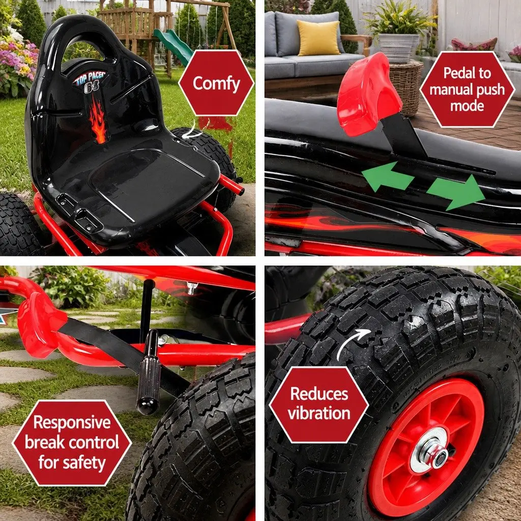 Kids Pedal Go Kart Red Adjustable Seat Outdoor Fun