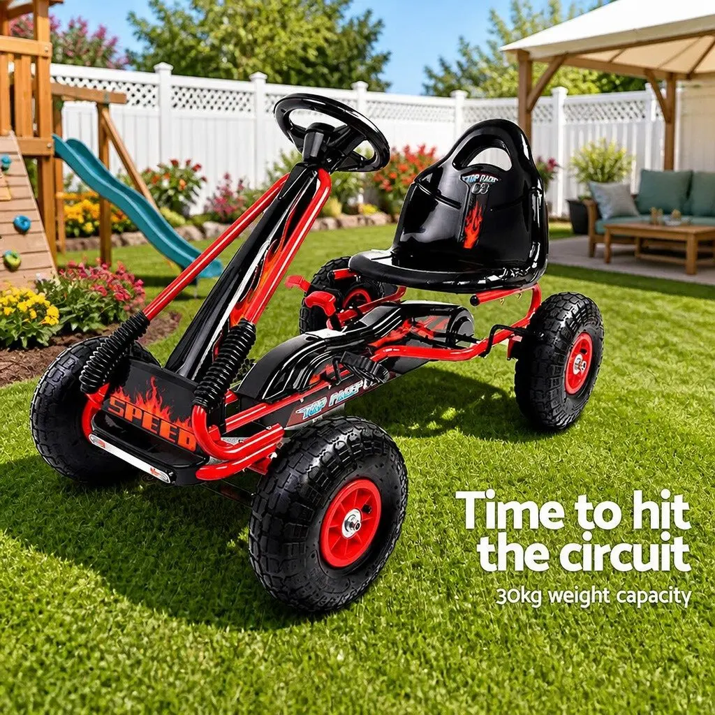 Kids Pedal Go Kart Red Adjustable Seat Outdoor Fun