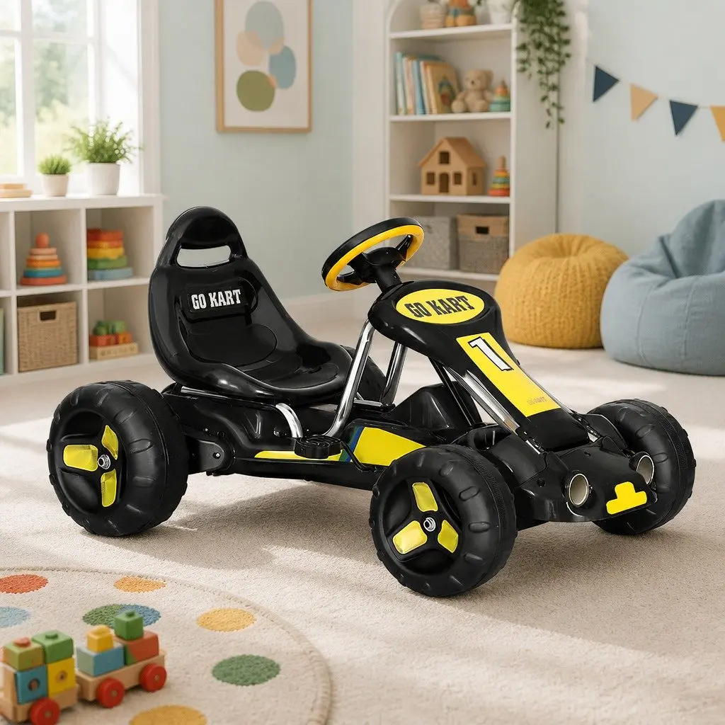 Kids Go Kart Ride On Car Black Pedal Powered Durable Construction 3 Years Plus