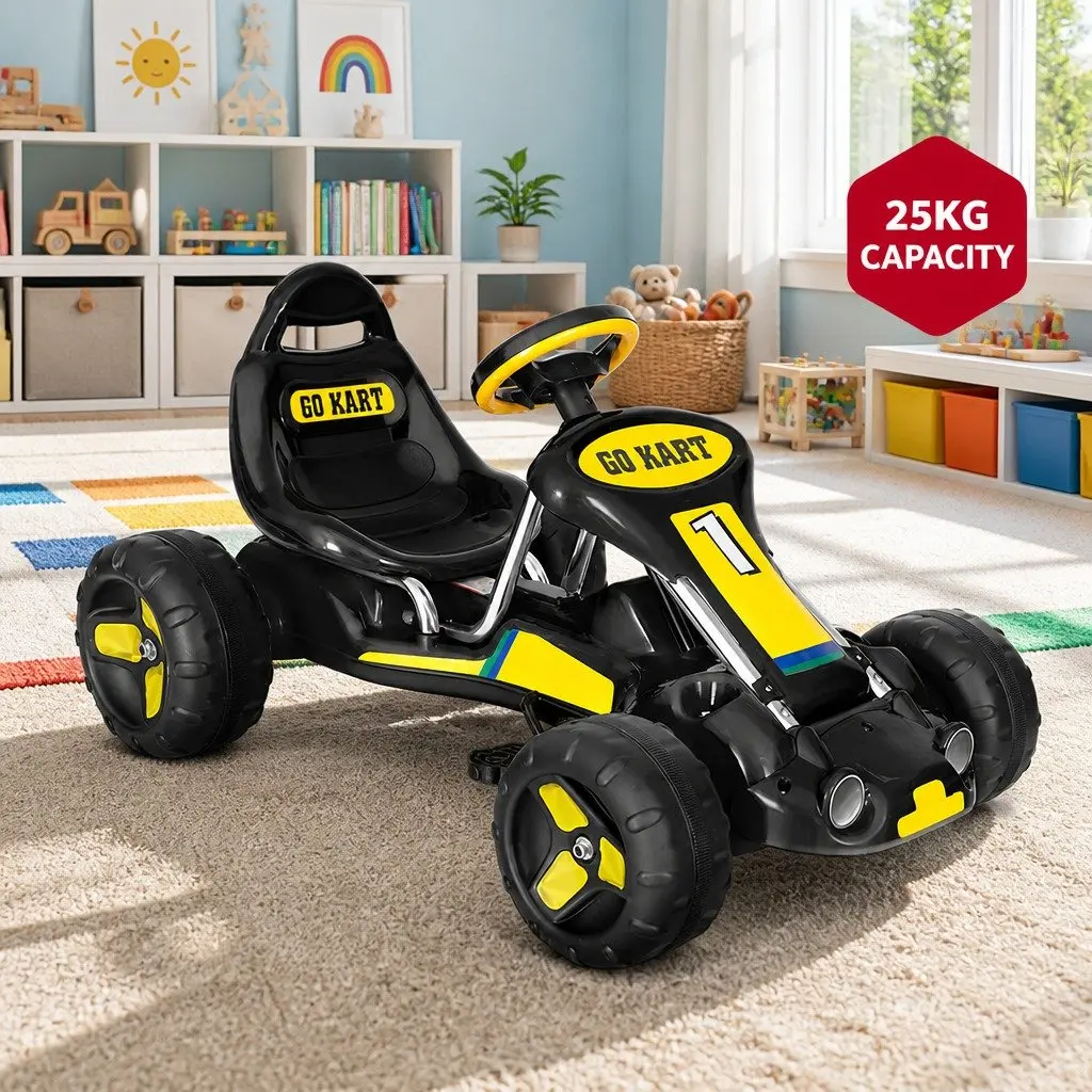 Kids Go Kart Ride On Car Black Pedal Powered Durable Construction 3 Years Plus