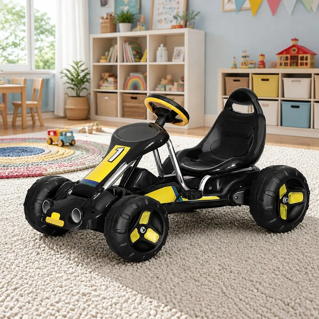 Kids Go Kart Ride On Car Black Pedal Powered Durable Construction 3 Years Plus