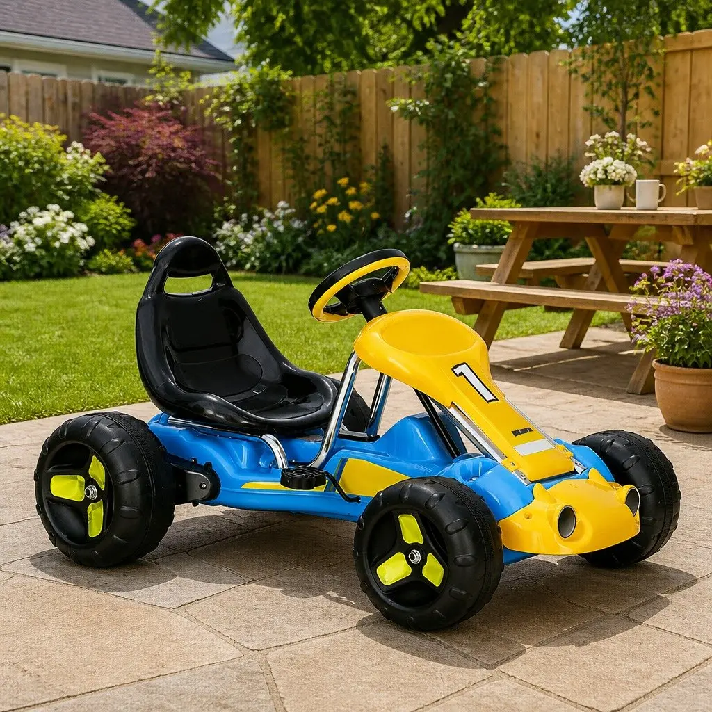 Kids Pedal Go Kart Ride On Racing Car Toy Blue Plastic Tyre Outdoor Play