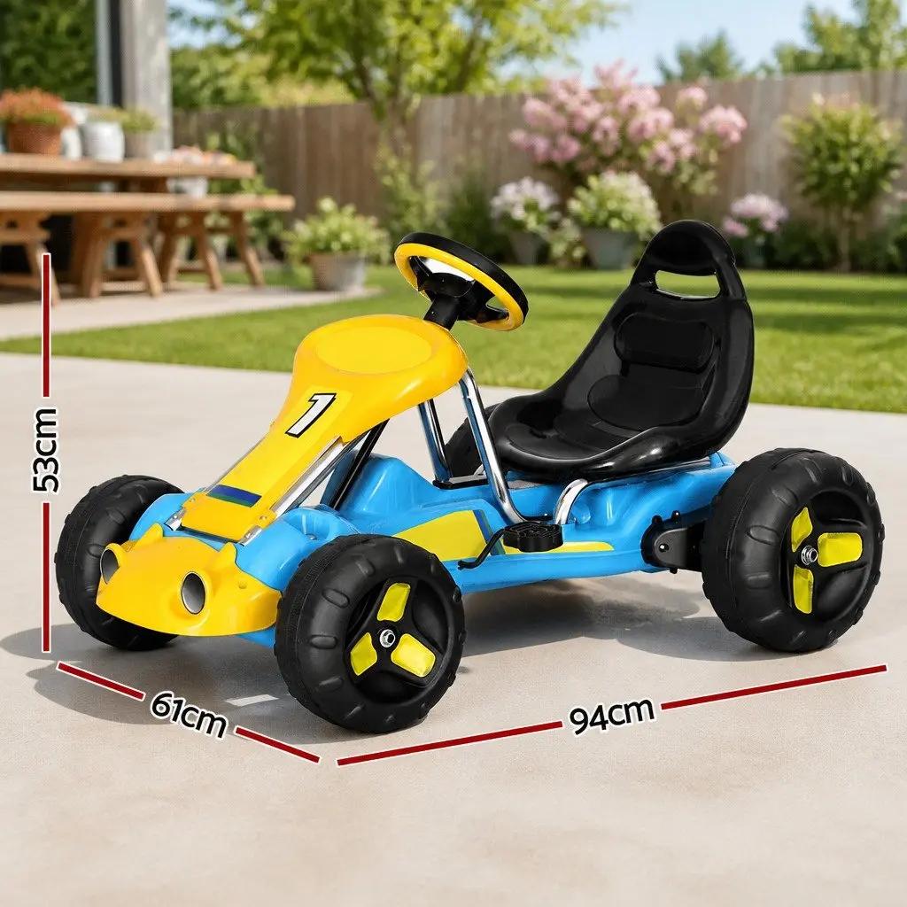 Kids Go Kart Blue Pedal Powered Outdoor Play Durable Frame Responsive Steering