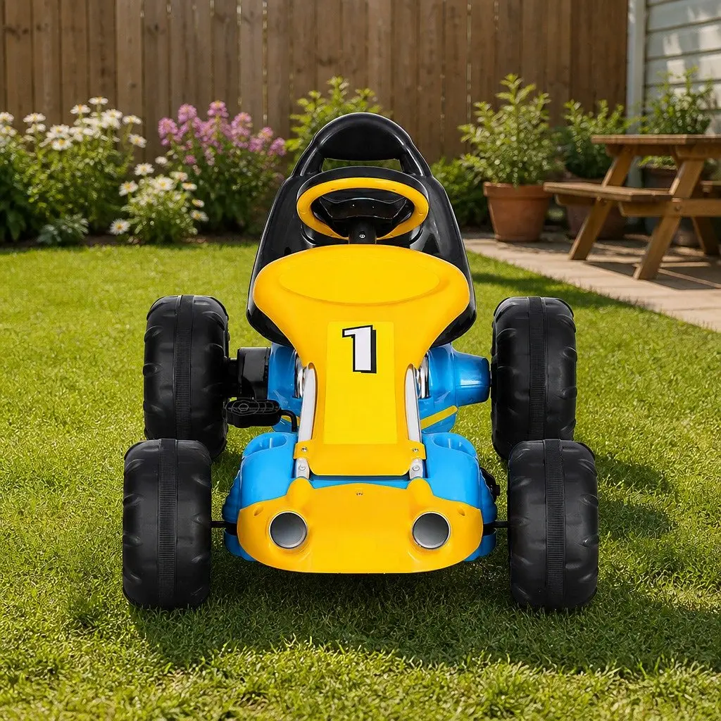 Kids Go Kart Blue Pedal Powered Outdoor Play Durable Frame Responsive Steering