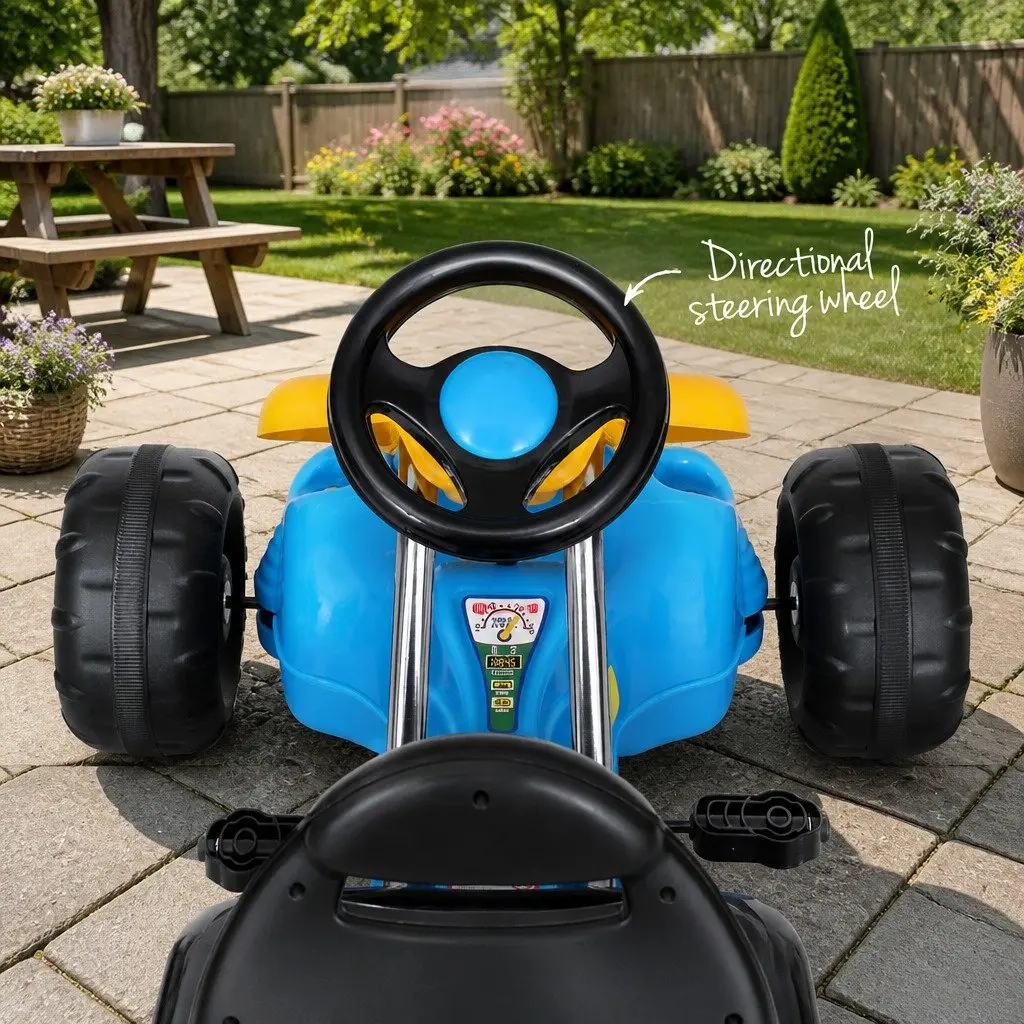 Kids Go Kart Blue Pedal Powered Outdoor Play Durable Frame Responsive Steering