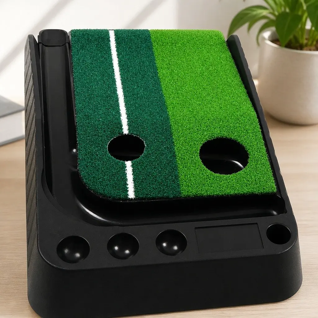 Golf Putting Mat Green Black 250cm Portable Practice Trainer Dual Holes