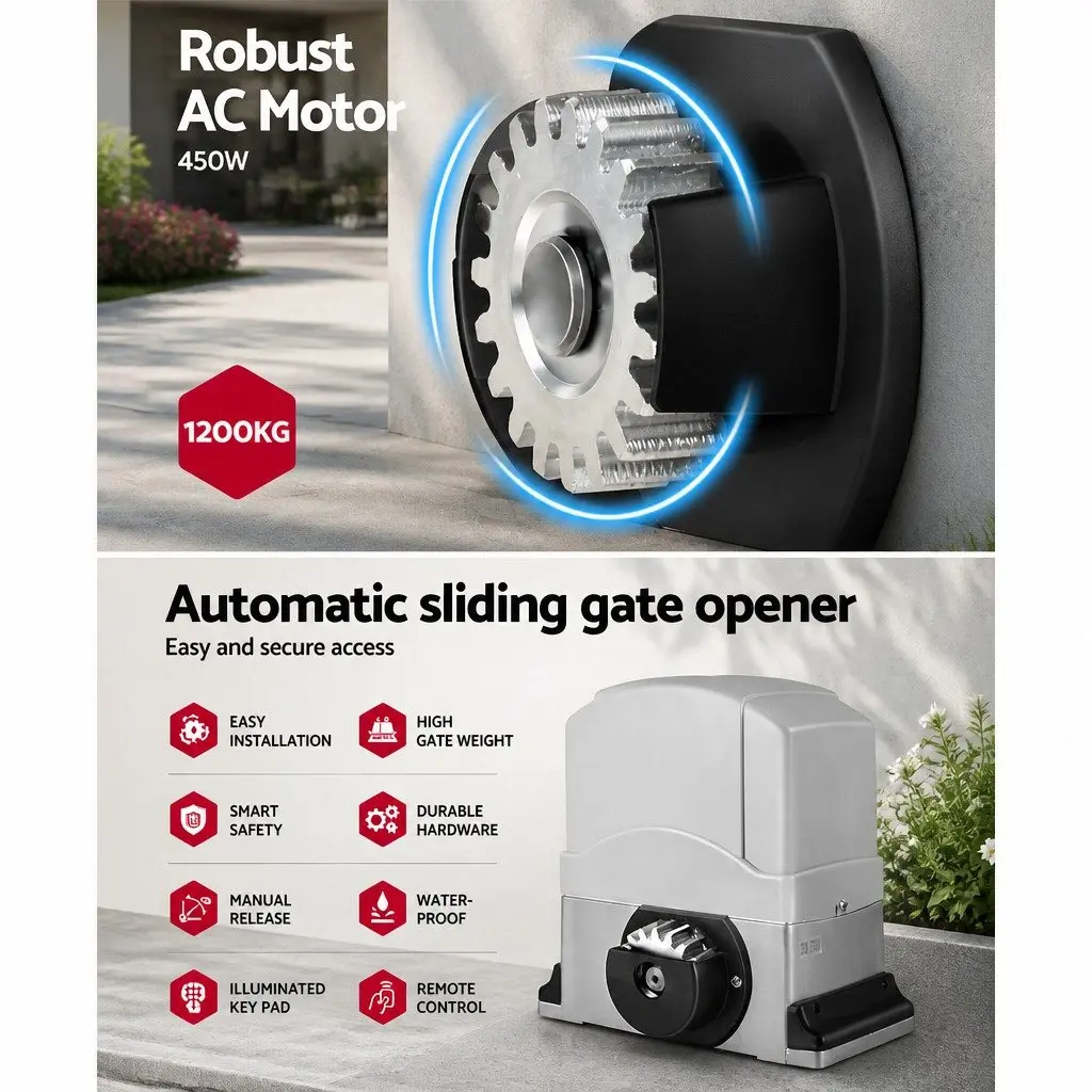Electric Sliding Gate Opener White 4m 1200kg Keypad Remote Control Automatic