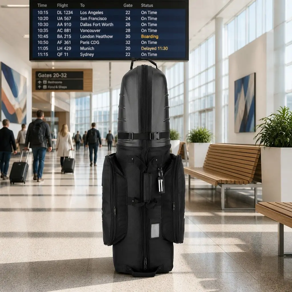 Golf Travel Bag with Wheels Hard Case Foldable Airline Clubs Storage Black