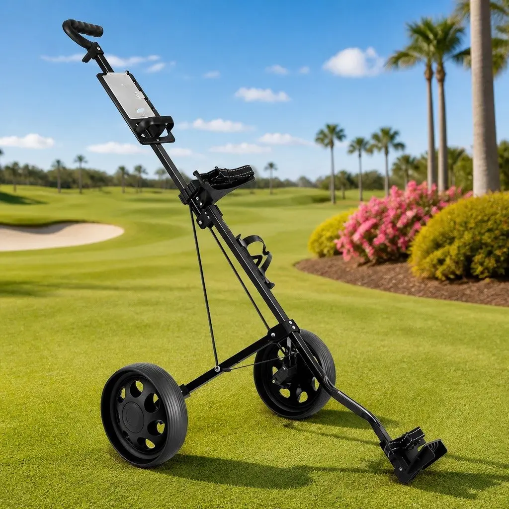 Golf Trolley Black 2 Wheel Folding Cart with Scoreboard Holder and Cup Holder