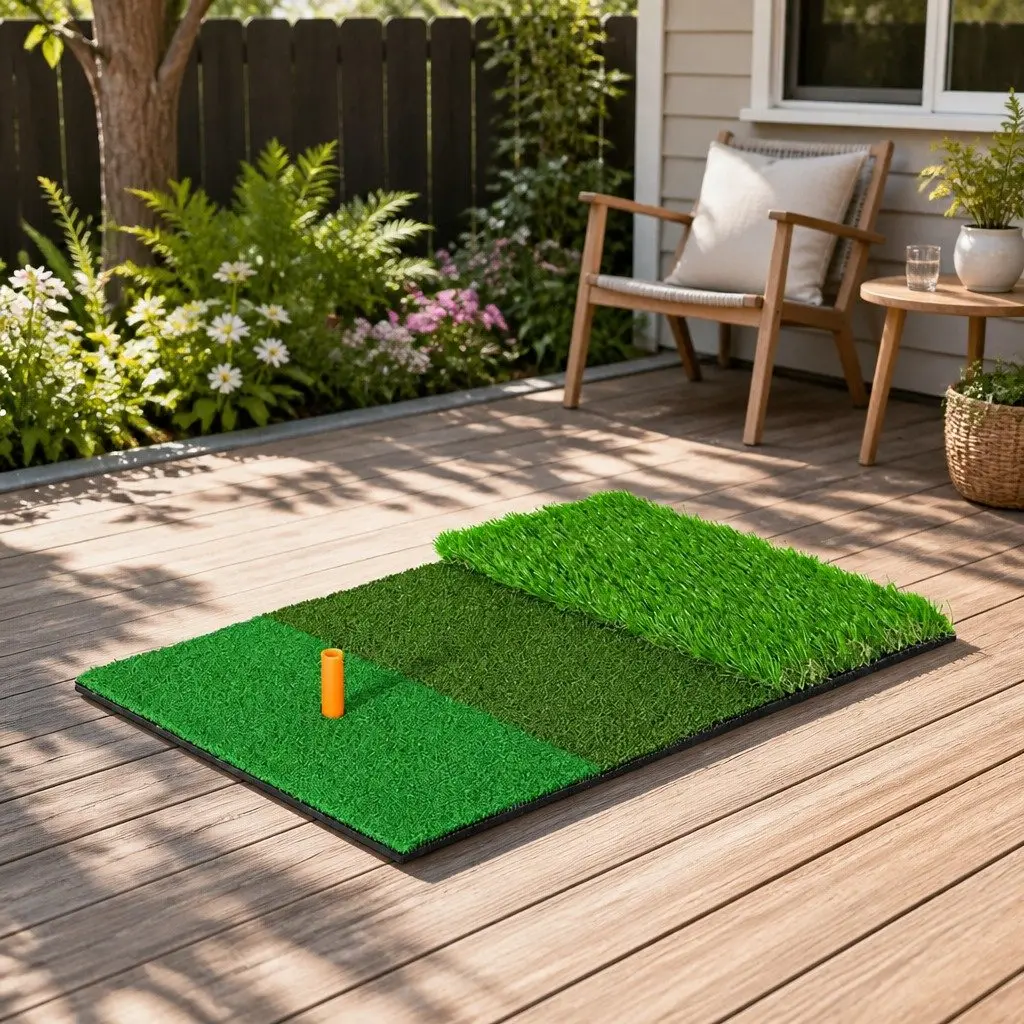 Golf Hitting Mat Green 40cm x 60cm 3 in 1 Portable Driving Range Practice Training Aid