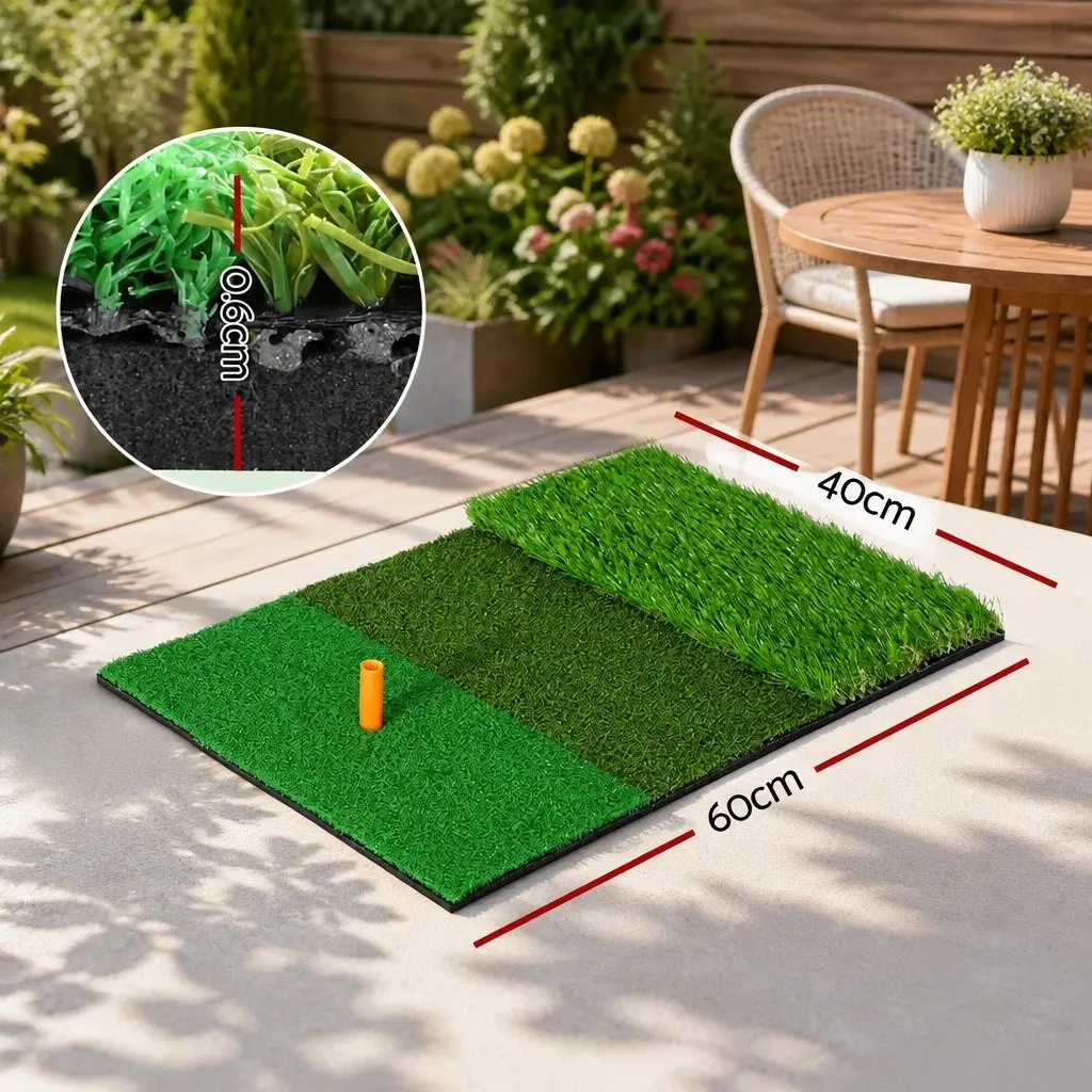 Golf Hitting Mat Green 40cm x 60cm 3 in 1 Portable Driving Range Practice Training Aid