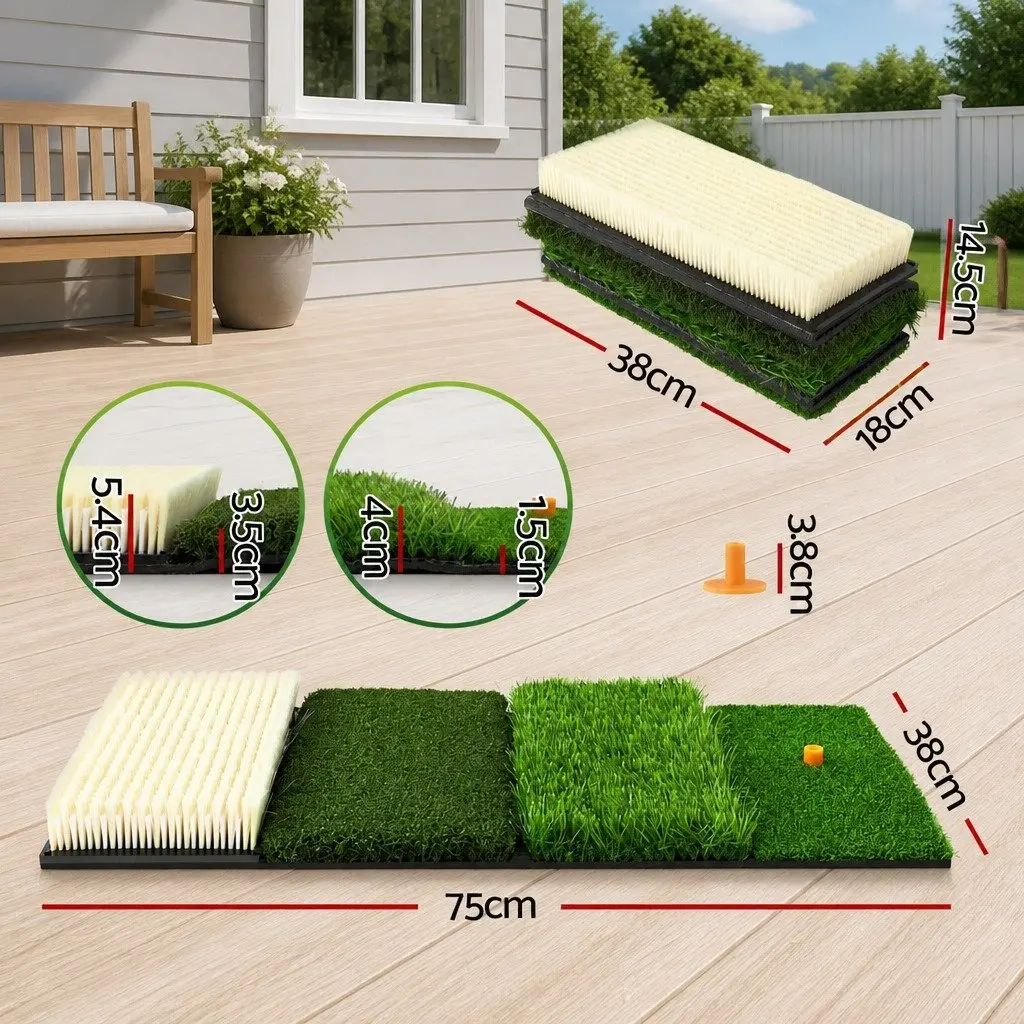 Golf Hitting Mat Green 75cm 4 in 1 Foldable Practice Turf Training Aid