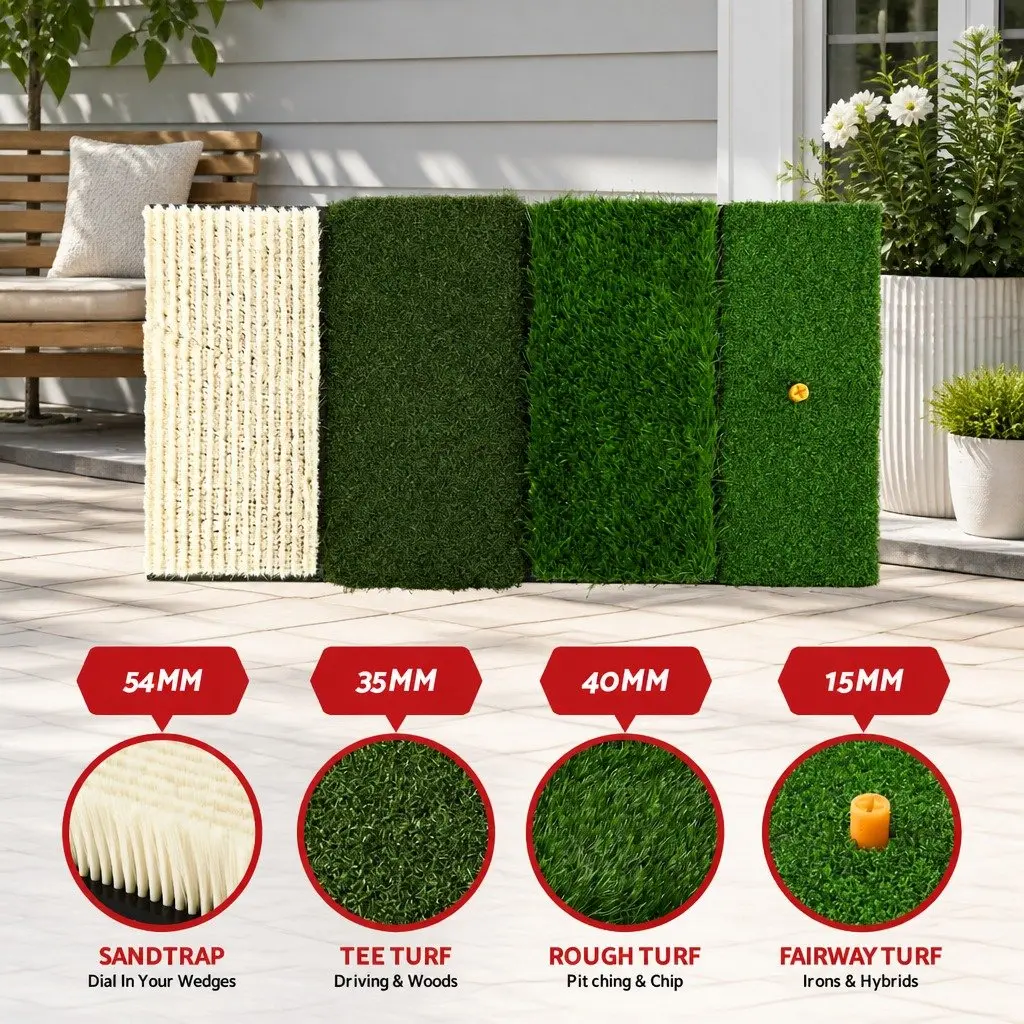 Golf Hitting Mat Green 75cm 4 in 1 Foldable Practice Turf Training Aid