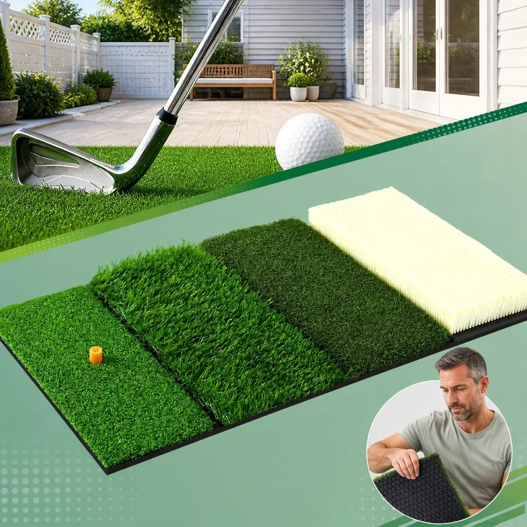 Golf Hitting Mat Green 75cm 4 in 1 Foldable Practice Turf Training Aid
