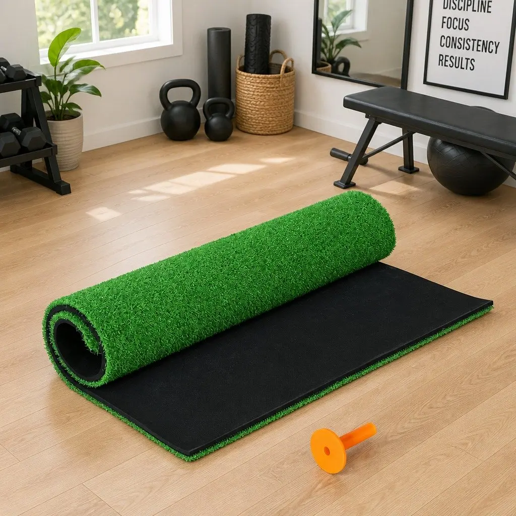 Golf Hitting Practice Mat Green 80x60cm Portable Training Aid Non-Slip Base
