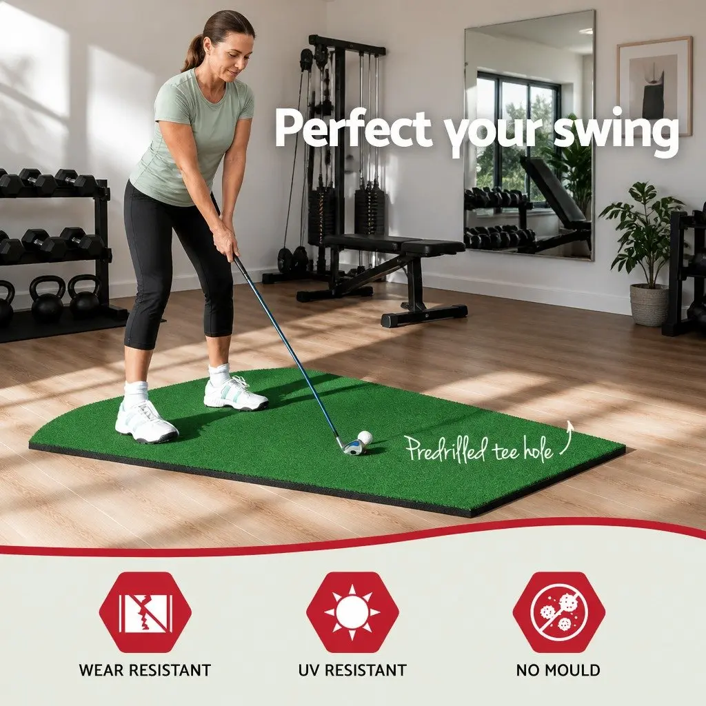 Golf Hitting Practice Mat Green 80x60cm Portable Training Aid Non-Slip Base