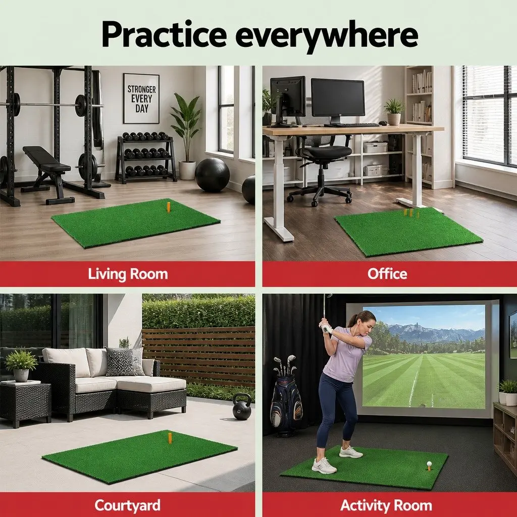 Golf Hitting Practice Mat Green 80x60cm Portable Training Aid Non-Slip Base
