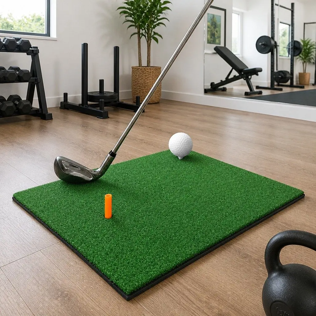 Golf Hitting Practice Mat Green 80x60cm Portable Training Aid Non-Slip Base
