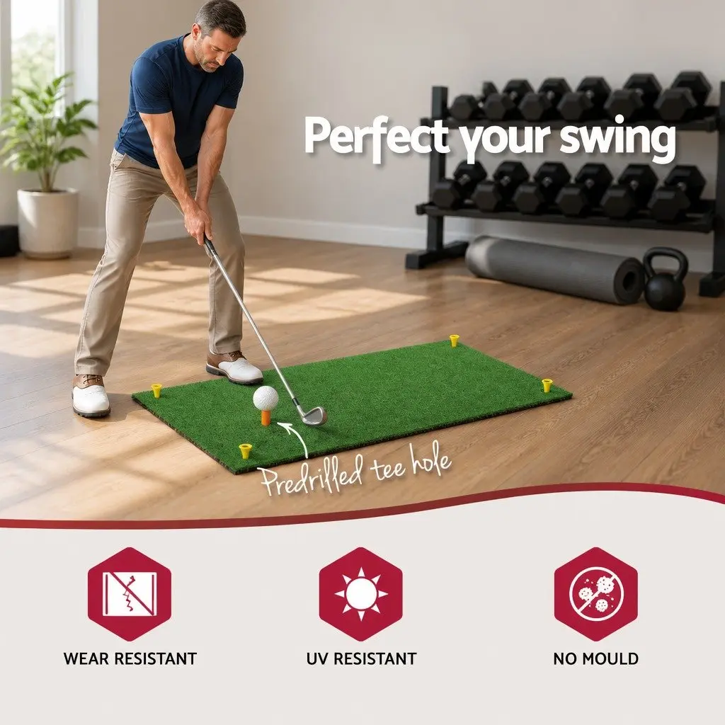 Golf Hitting Mat Green 60x30cm Portable Foldable Non-Slip Training Aid