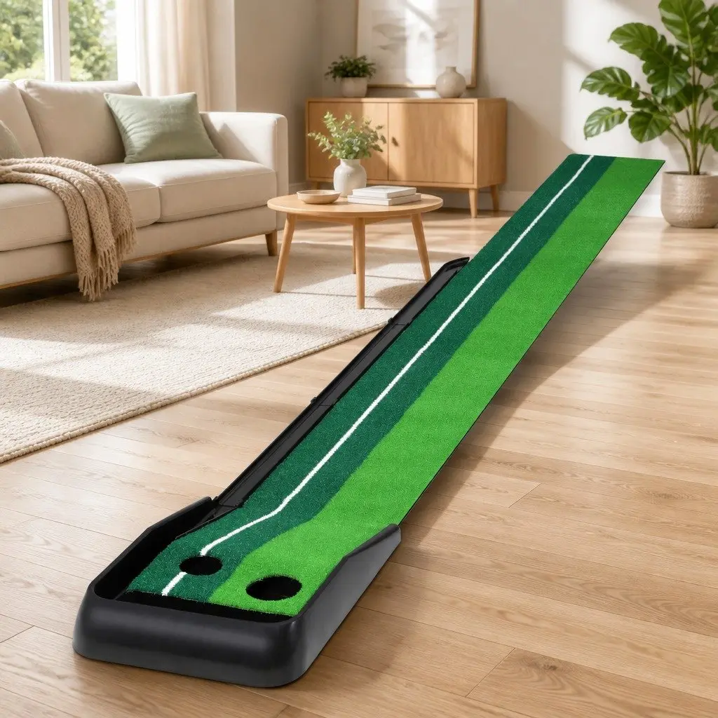 Golf Putting Mat Green 300cm Portable Foldable with Automatic Ball Track